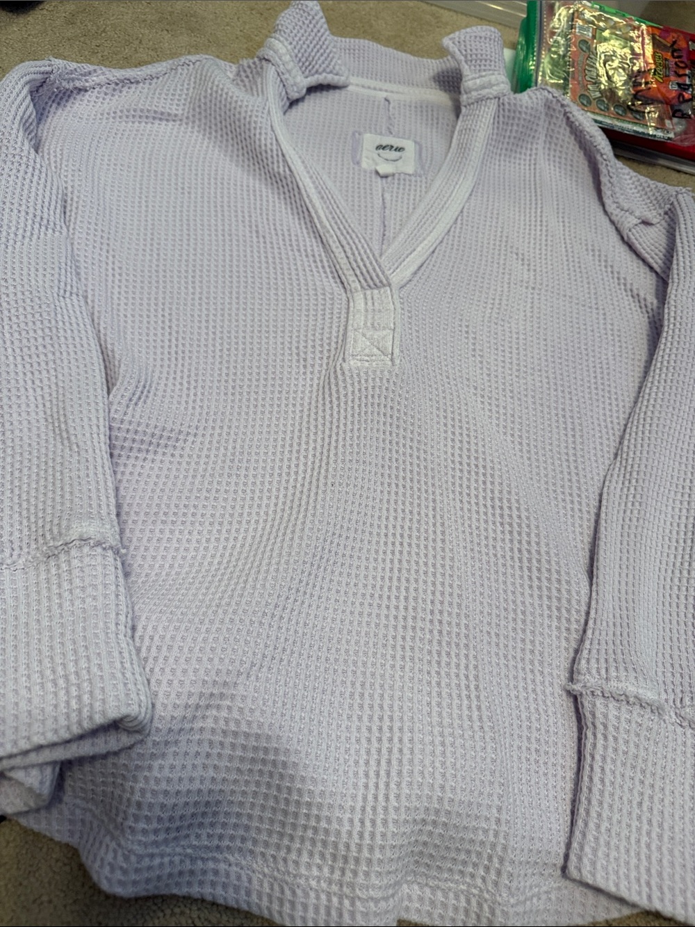 aerie Men's Waffle V-Neck Sweater in Light Lavender